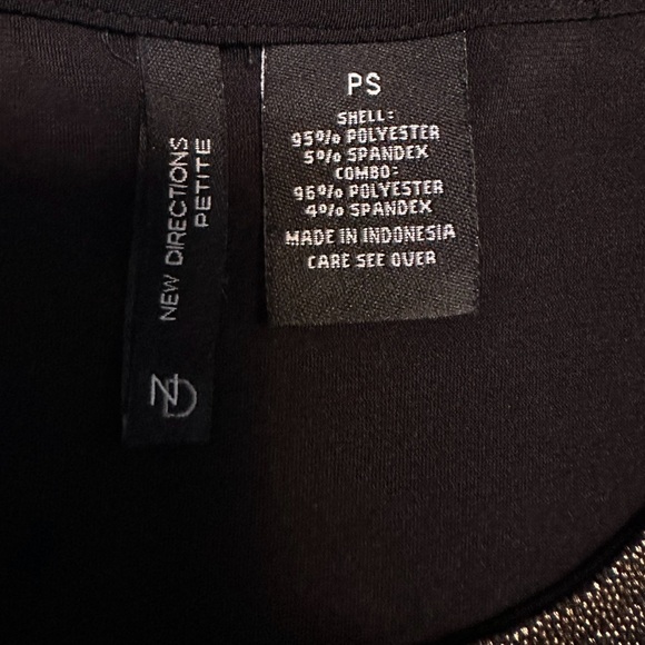 New Directions Black Gold Metallic Shimmer Quarter Sleeve Top Size Petite Small - Picture 7 of 7